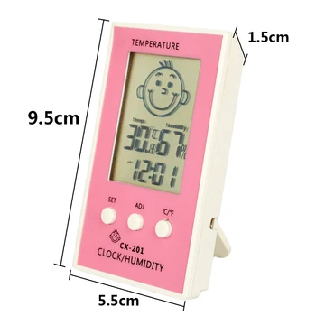 LCD Skaitmeninis Termometras su Drėgmėmačiu Kūdikio Šypsena Verkti Veido Drėgmės Matuoklis Oro Stotis Testeris Temperatūra laikrodis