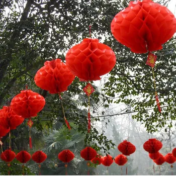 6pcs nauji metai 2020 metai popierius žibintai kinų festivalyje raudonųjų žibintų pakabukas Kalėdų Papuošalų, namų Puošyba, Žibintai
