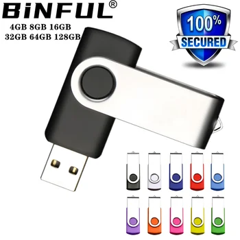 BINFUL 360° Pasukti Metalo USB 64GB Disko Raktas, Mini USB Flash Drive 4GB 32GB Kietas Pendrive 8GB Pen Ratai 128G 16G USB Spalva