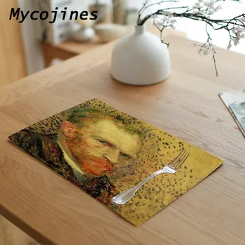 Van Gogho autoportretas Stalo Servetėlių Garsaus Aliejaus Tapybai Medžiaga Vakarienė Servetėlės Gėlės, Dekoratyviniai Rankšluostį Kilimėliai Restoranas Prekes