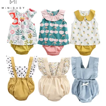 INS kūdikių Drabužiai Vasaros Atsitiktinis Kūdikis Merginos Rankovių Gėlių Medvilnės Bodysuit Kūdikių Jumpsuit baby girl drabužių Komplektus