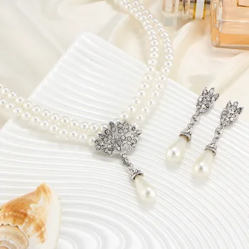 Europos ir Amerikos Papuošalai Nuotaka crystal Pearl su trumpu raktikaulis kaklo karoliai nustatyti Auskarai korėjos versija temperamentą