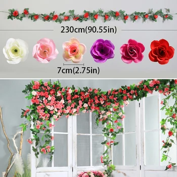 1Pcs Šilko Dirbtinių rožių vynuogių kabo gėlių sienų apdailai rotango padirbtų augalų lapų girlianda vestuvių namų puošybai