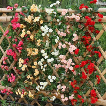 1Pcs Šilko Dirbtinių rožių vynuogių kabo gėlių sienų apdailai rotango padirbtų augalų lapų girlianda vestuvių namų puošybai