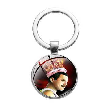SONGDA Karalienė Freddie Mercury Keychain Derliaus Meno Plakatas Spausdinimo Stiklo Cabochon Key Chain Priedai Krepšys Žavesio Moterų ir Vyrų Papuošalai