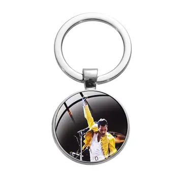 SONGDA Karalienė Freddie Mercury Keychain Derliaus Meno Plakatas Spausdinimo Stiklo Cabochon Key Chain Priedai Krepšys Žavesio Moterų ir Vyrų Papuošalai
