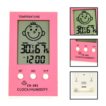 LCD Skaitmeninis Termometras su Drėgmėmačiu Kūdikio Šypsena Verkti Veido Drėgmės Matuoklis Oro Stotis Testeris Temperatūra laikrodis