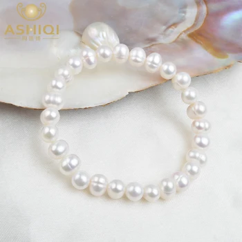 ASHIQI Baltos spalvos Natūralių Gėlavandenių Perlų Apyrankė Bangle Moterims, dovana, Papuošalai