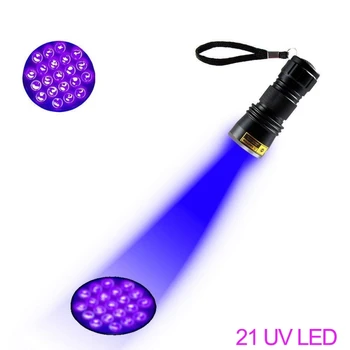 UV LED Žibintuvėlis 21LED 12LED UV 395-400nm Nešiojamų linterna fakelas Ultravioletinių Juodos Šviesos lempos