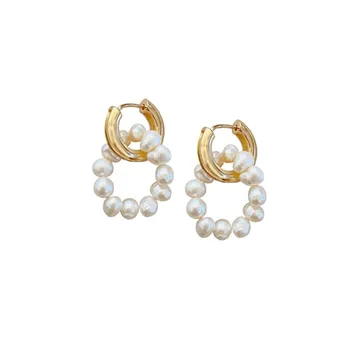 KshmirDouble-ratas gėlo vandens perlų ratas auskarai, sluoksniuotos mažas perlas ausies žiedas, moterų išskirtinį Bohemijos moterų auskarai