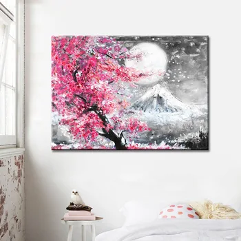 Japonų Stiliaus Cherry Blossom Fuji Kalnų Kraštovaizdžio Aliejus, Akvarelė, Tapyba, Drobė Spausdinimo Namų Dažymo Frameless Sienos Menas