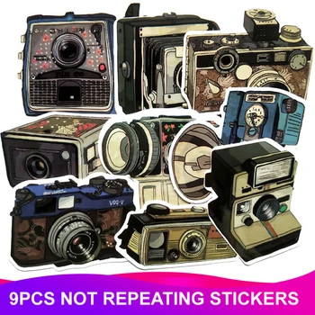 9Pcs/Daug Retro Vintage camera Vandeniui Lipdukai Riedlentė Kelionės Bagažo Motociklo Gitara Grafiti Juokinga Lipdukas Vaikams, Žaislai