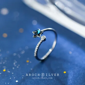 Bohemijos Derliaus 925 Sterling Silver Blue Star Žiedai Moterims, Dovanos Mergaitėms Atidarytas Retro Antikvariniai Žiedai, Vestuvių Papuošalai