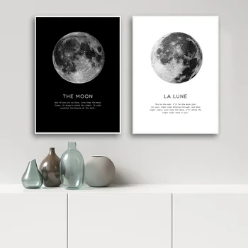 Mėnulis Citatos Drobės Plakatas Juodos Ir Baltos Sienos Meno Spausdinti Planetos Tapybos Šiaurės Nuotraukas Modernių Namų Kambarį Apdaila