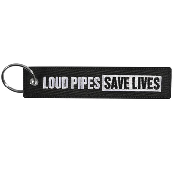 Pašalinti Prieš Skrydį Siuvinėjimo Keychain Motociklo Automobilių Key Chain Loud Pipes Save Lives Specialių Raktų Žiedai Bagažo Žymeklis Etiketės Grandinės