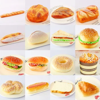 Pranešk apie netikrą duona Hamburger Modeliavimas Dekoro Pyrago Išspausti Apdailos namų minkštas dekoratyvinės vitrinos fotografijos rekvizitai Virtuvės Žaislas