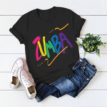 Vaivorykštė Zumba Fitness Juoda Tshirts Moterų Juokinga Šokio Mylėtojas Marškinėliai Femme 