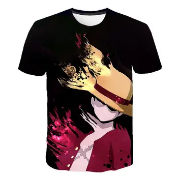 2020 Mados Nauja Gabalas 3D T-Shirt Luffy Šiaudų Skrybėlę Japonų Anime Juokinga T Marškinėliai Vyrams Moterys, O-Kaklo Juoda trumpomis Rankovėmis Marškinėlius