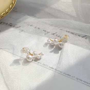 Mados Temperamentas Paprasta Imitacija, Perlų Gėlių Įrašą Auskarai Moterims Vestuvių Elegantiška White Shell Gėlių Klipą Auskarai