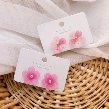 Japonijos Harajuku Stilius Šviežių Miško Pink Cherry Blossom augalų Auskarai Saldus, pusiau Skaidrus Akrilo Papuošalai Moterims Kolczyki Dovana