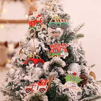 3pcs Kalėdų Automobilių Mediniai Pakabukai Kalėdų Medžio Kabantys Papuošalai 
