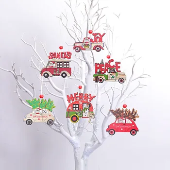 3pcs Kalėdų Automobilių Mediniai Pakabukai Kalėdų Medžio Kabantys Papuošalai 