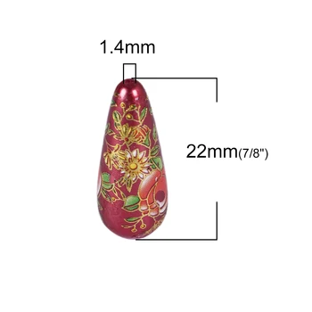 Akrilo Tarpiklis Japonijos Tapybos Derliaus Japonijos Tensha Karoliukai Lašas Sakura Gėlių Royal Mėlyna ir Rožinė Apie 22mm x 11mm, 5 Vnt