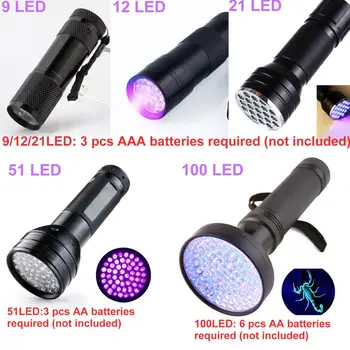 Aukštos kokybės UV 9-100 LED UV Zoom Žibintuvėlį, fakelą šviesos lempos saugos UV Ultravioletiniai Aptikimo Lempos AA baterijos