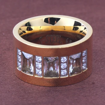 Mados Moterų Kristalų Žiedai Didmeninė Geltonos Aukso Spalvos Nerūdijančio Plieno Vestuviniai Žiedai Moterims, Šaliai, Papuošalai NIBA Papuošalai