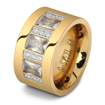 Mados Moterų Kristalų Žiedai Didmeninė Geltonos Aukso Spalvos Nerūdijančio Plieno Vestuviniai Žiedai Moterims, Šaliai, Papuošalai NIBA Papuošalai