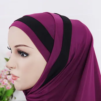 2 Gabalas Amira Hijab Moterys Islamo Skarų 2 In 1 Hijab Šalikas Musulmonų Hijabs Islamo Šalikai Dryžuotas Šalikas Jersey Rait