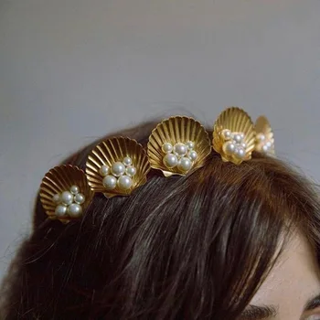 Mados shell perlų imitacija Lankelis Moterų Aukso lydinys Galvos Dėvėti Hairband Vadovas Hoopas žvaigždė Plaukų Įrašą Juostų mergina Papuošalai