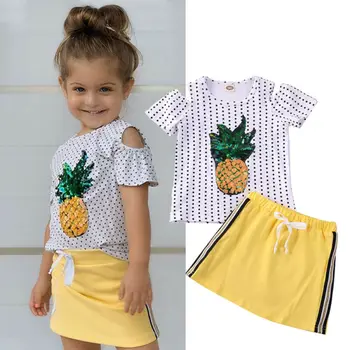 1-6Y Bamblys Vaikams Baby Girl Drabužių Rinkiniai China Ananasų Spausdinti Top marškinėliai Apačioje Sijonai Apranga