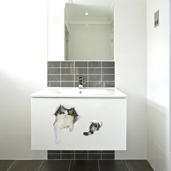 Mielas kačiukas katė 3D sienų Lipdukai Vonios kambarys spinta Namų Puošybai Pvc meno Lipdukai vandeniui freskos Tualetas lipdukas tapetai