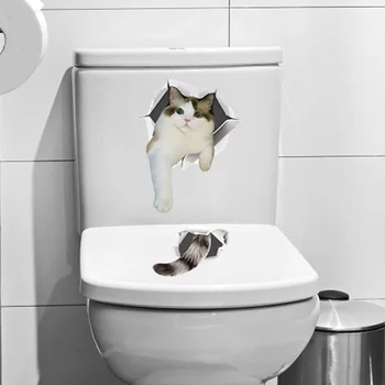 Mielas kačiukas katė 3D sienų Lipdukai Vonios kambarys spinta Namų Puošybai Pvc meno Lipdukai vandeniui freskos Tualetas lipdukas tapetai