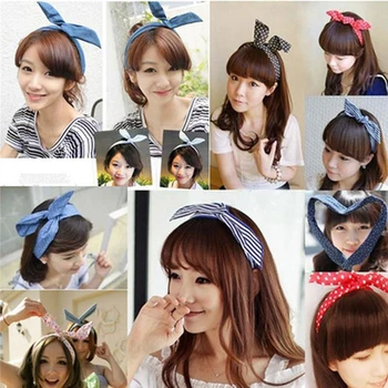 Korėjos Triušis Zuikis Ausis Juostelę Plaukų Juostos, Viela, Elastinga Lankelis Šalikas Derliaus Gėlių Hairband 2020 Merginos, Ponios Plaukų Aksesuarai