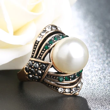 Kinel Vintage Papuošalai, Perlų Žiedas Moterims Antikvariniai Aukso Vestuves Moterų Turkijos Papuošalų 2020 Naujas