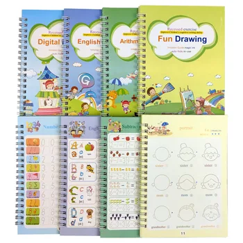 4 Knygos Anglų Kalbos Mokymasis Tapybos Praktikos Knyga Daugkartinio Naudojimo Knygą Kūdikių Copybook Už Kaligrafijos Rašymo Vaikams Anglų Užrašu Žaislas