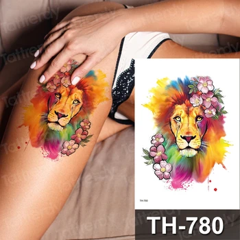 Liūtas netikrą tatuiruotę watercolor leopard print laikina tatuiruotė kojos šlaunies ir rankos tatuiruotė rankovėmis lipdukas kūno menas decal vandeniui decal