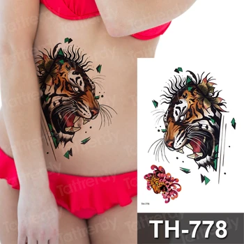Liūtas netikrą tatuiruotę watercolor leopard print laikina tatuiruotė kojos šlaunies ir rankos tatuiruotė rankovėmis lipdukas kūno menas decal vandeniui decal