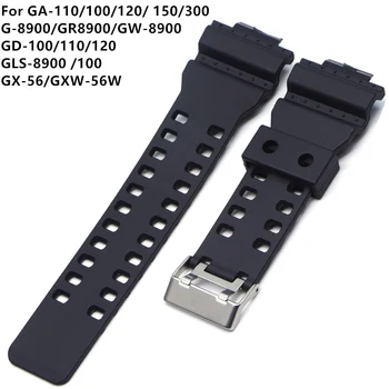 16mm Silikono Guma Žiūrėti Juostos Diržas Tinka Casio G Shock Pakeitimo Juoda atsparumas Vandeniui Watchbands Priedai GD-100 G-8900
