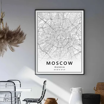 Šiuolaikinės Maskvos ir Sankt Peterburgo Miesto Žemėlapyje Rusijos Drobė Spausdina Tapybos Sienos Menas Nuotraukos, Plakatai Kambarį Namų dekoro