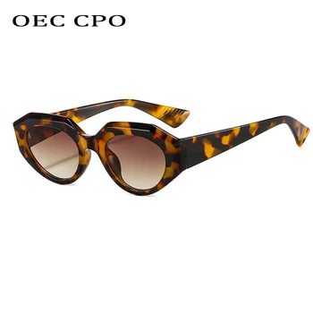 OEC CPO Mados Punk Ovalo formos Akiniai nuo saulės Moterims Derliaus Cat Eye Akiniai nuo saulės Vyrams Steampunk Leopard 