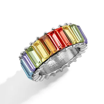 KMVEXO 15 Spalvų Skanėstas Rainbow Ring Įvairių Spalvų Kristalų Amžinybę Aikštėje Batono Piršto Žiedą, Moterims, Moteriška Vestuvių Papuošalai