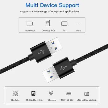 Dual Type A Tipo Duomenų USB 2.0 Extension Cable 5Gbps Super SpeedSync Laidas Laidas Radiatorių USB 2.0 Duomenų ilgiklis