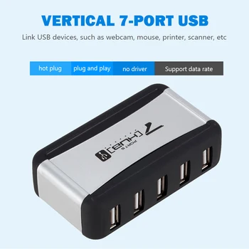 ES/JAV Plug Vertikalus USB Hub Multi 7 Prievadai USB 2.0 Splitter su Maitinimo Adapteris 480 Mbps USB 2.0 hub PC Kompiuterių Priedai