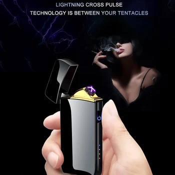 Vėjo Elektrinių Dual Lanko Lengvesni USB Įkrovimo Flameless Plazmos Pulsų Cigarečių Degiklio Žvakė Su LED Maitinimo Ekranas