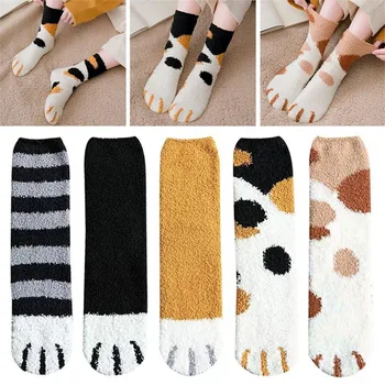 Medvilnės kojinės žiemą smagu spausdinti katės letena šiltos kojinės Kawaii mielas atsitiktinis laimingas mados dizaineris kojinės vyrams ir moterims miego kojinės