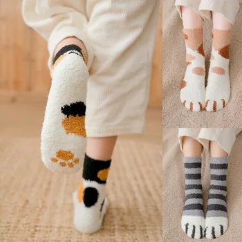 Medvilnės kojinės žiemą smagu spausdinti katės letena šiltos kojinės Kawaii mielas atsitiktinis laimingas mados dizaineris kojinės vyrams ir moterims miego kojinės