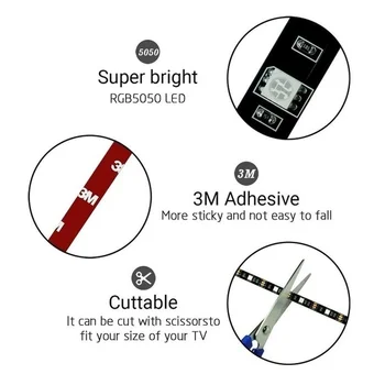 20M RGB Led Juostelės 5050SMD Šviesos USB DC5V Lanksti LED Lempos Juosta rgb Juostelėms linght lempos juosta TV Desk top Ekrano Atgal Šviesos Juostelės